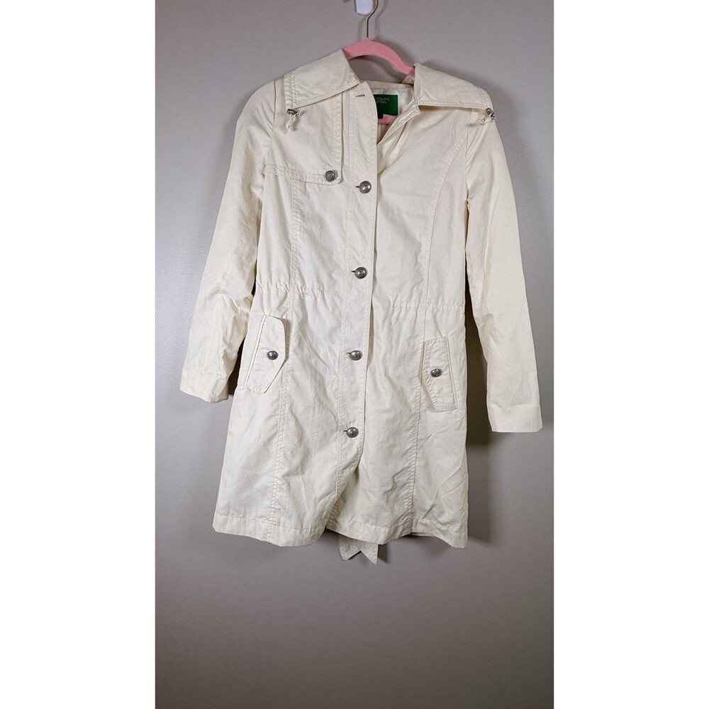 Vtg United Colors of Benetton Beige Rain Jacket Parka Drawstring Size 42 M  90s
